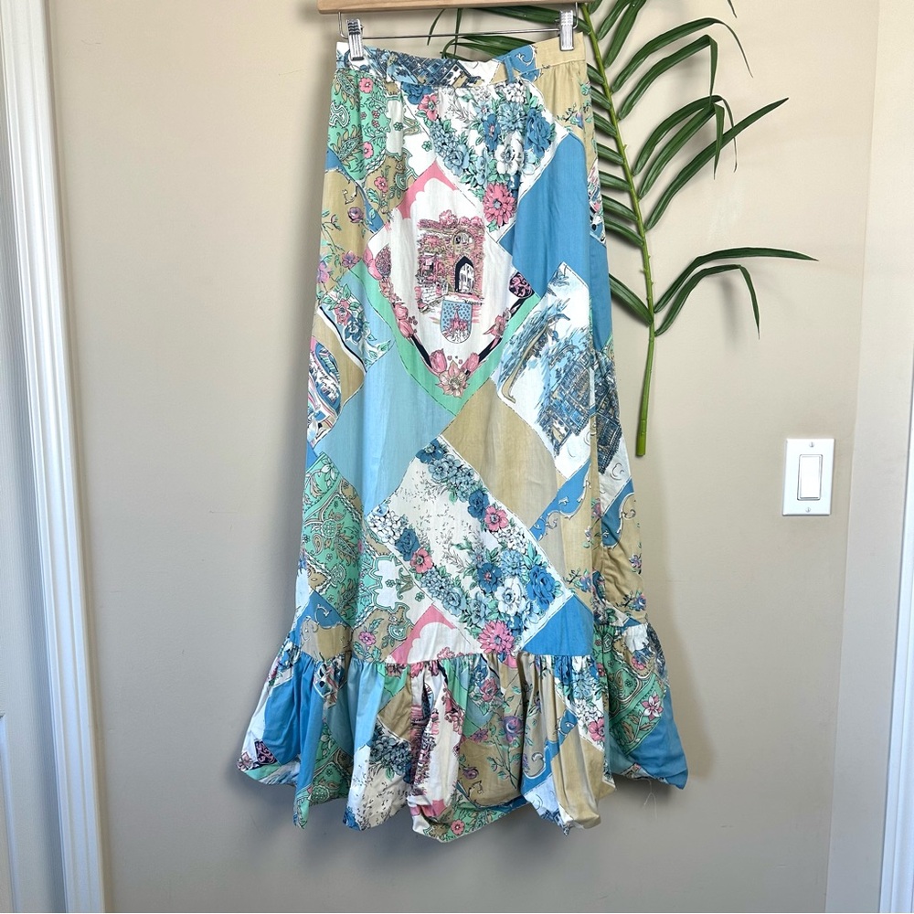 1970's Paddle & Saddle Patchwork Full Length Skirt XS